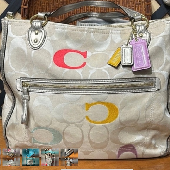 Coach Poppy Pink and Gray Satchel with three tags.EUC